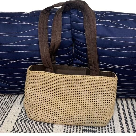 Mondani Tan Woven Shoulder Bag | Straw Handbag Tote Purse with Brown Handles - Picture 2 of 7